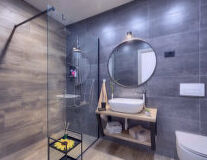 bathroom, indoor, sink, mirror, floor, wall, plumbing fixture, bathtub, design, interior, shower, countertop, tap